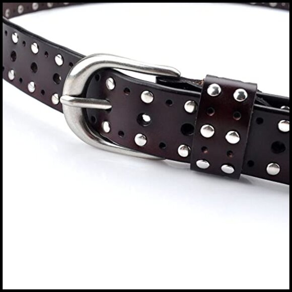 Cow Leather Vintage Waist Belt Infinite-Hole Pin-Buckle Punk Rivet Studded main image 4